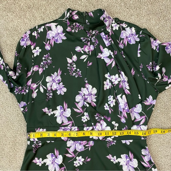 Alexia Admor Satin Mock Neck Midi Dress Green Floral 12 - Picture 11 of 12